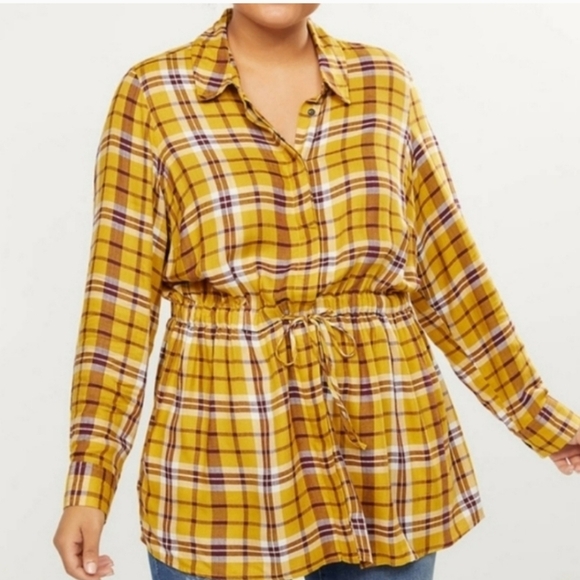 Lane Bryant Tops - Lane Bryant Plus Size 22/24 Yellow Plaid Button Front Long Sleeve Top